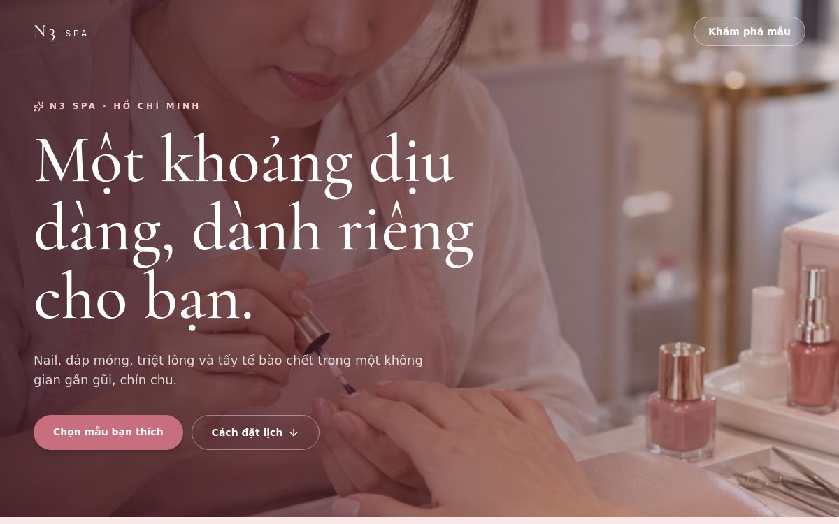 Ảnh giao diện website N3 Spa đang hoạt động